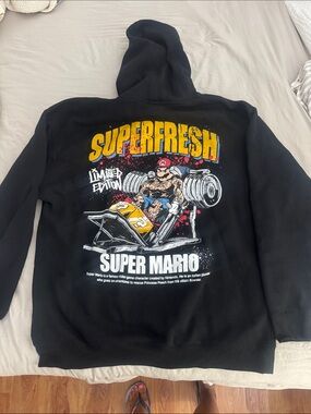 Superfresh Black Super Mario Graphic Pullover Hoodie XXL